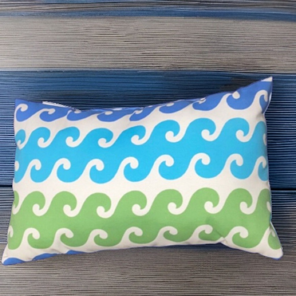 Throw Pillow Beach Waves Teal Green White Jeffrey Home 19 in. L x 12.5 in. H